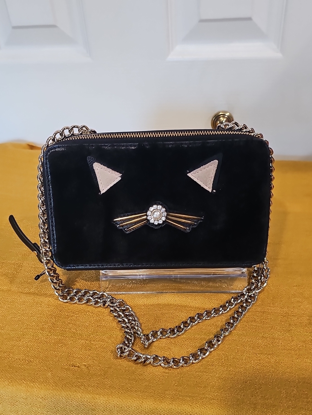 Kate Spade Black Fuzzy Cat Crossbody Brighton Lane Halloween Bag NWOT